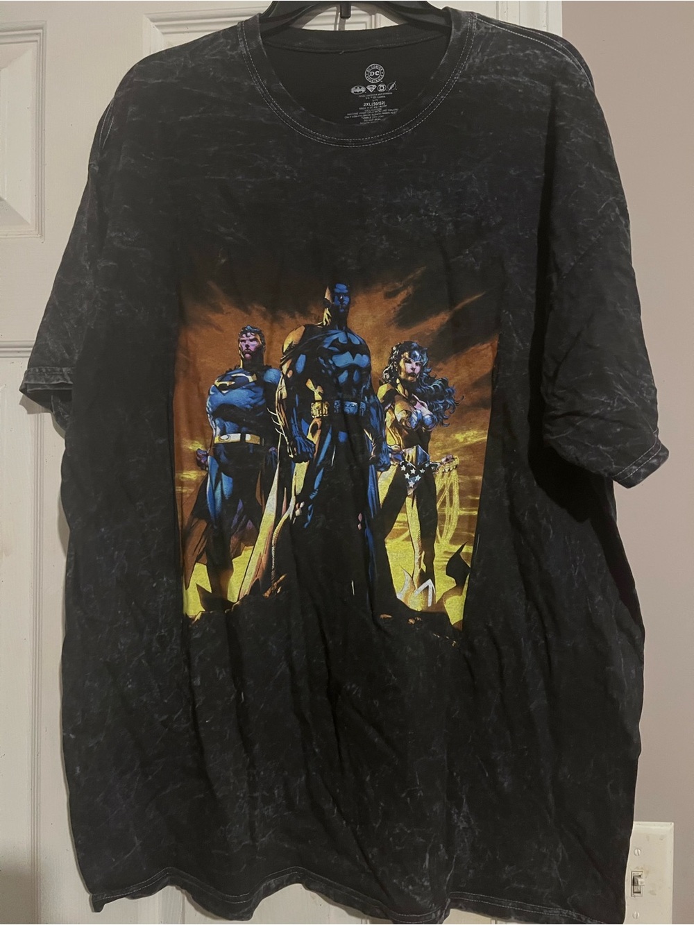 DC Comics Black Tee with Superman, Batman, and Wonder Woman